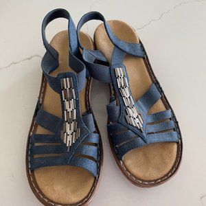 Rieker's 7.5 M  Blue Leather Sandals with metal beading